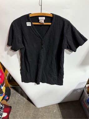 #3732-Bobbie Brooks Black Short-Sleeve V-Neck Henley Tee